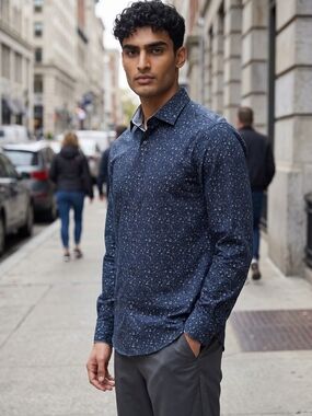 English Laundry Navy Speckled Casual Button-Down Shirt 1044